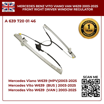 Front Right Driver Side Window Regulator For Mercedes Vito & Viano W639 (2003–2025)  – OE Quality Replacement