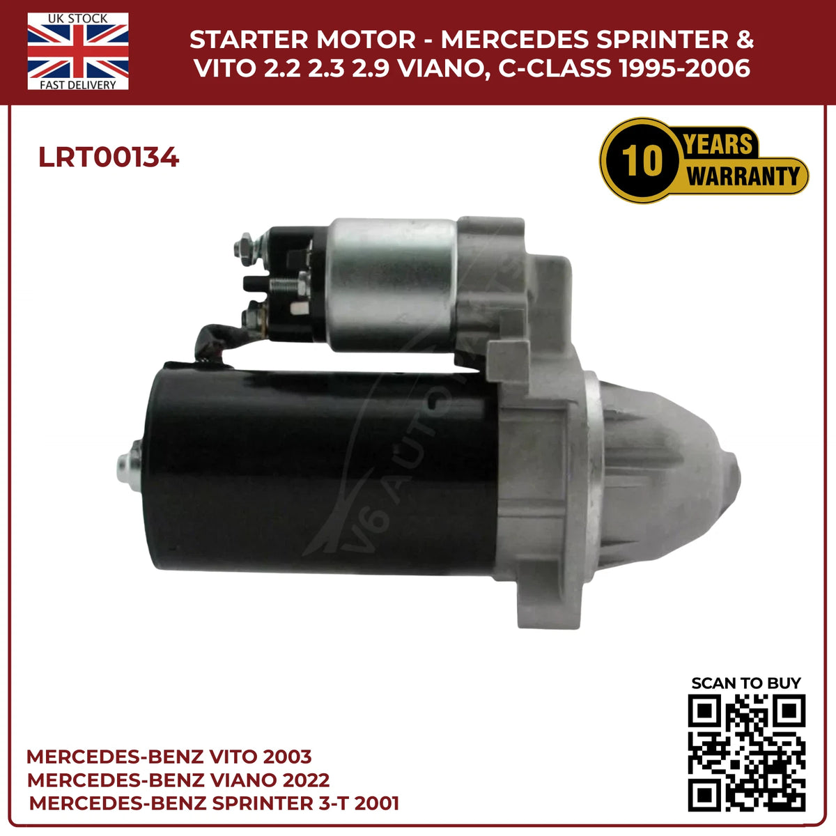 Starter Motor for Mercedes-Benz Sprinter, Vito & Viano (2.0KW | 2.2, 2.3, 2.9 Engines | C220, 250)