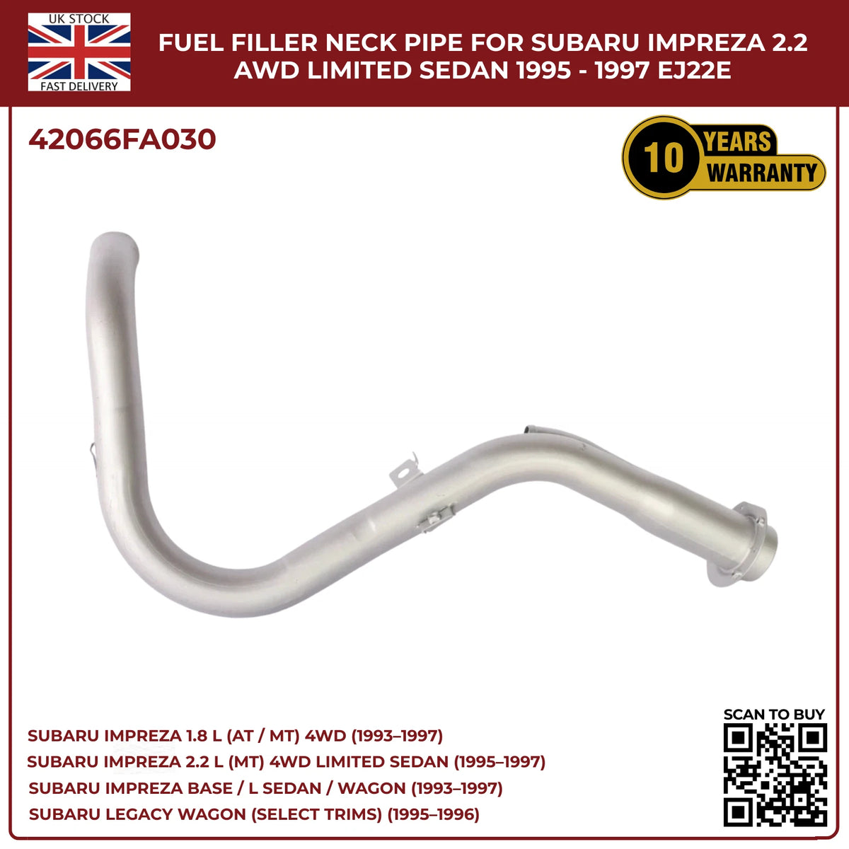 Petrol Fuel Filler Neck Pipe 42066FA030 – Fits Subaru Impreza 2.2L AWD (1995–1997) & Legacy 2.2 AWD (1995–1996)