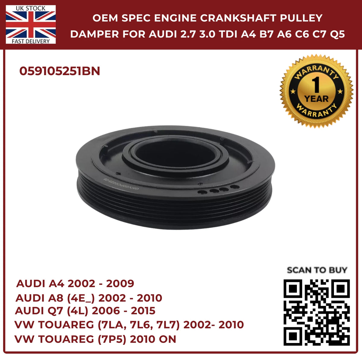 image of Audi Q5 Q7 crankshaft pulley 059105251BN