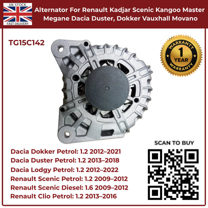 Alternator For Renault Kadjar Scenic Kangoo Master Megane Dacia Duster 1.2 Petrol 2013–2018