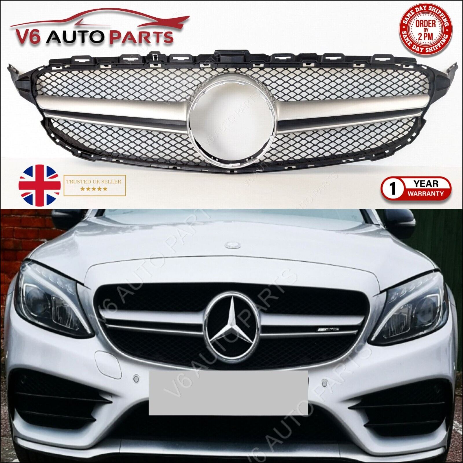 For Mercedes C-Class W205 C220 Saloon AMG C63 Style 2014-18 front Bumper Grille
