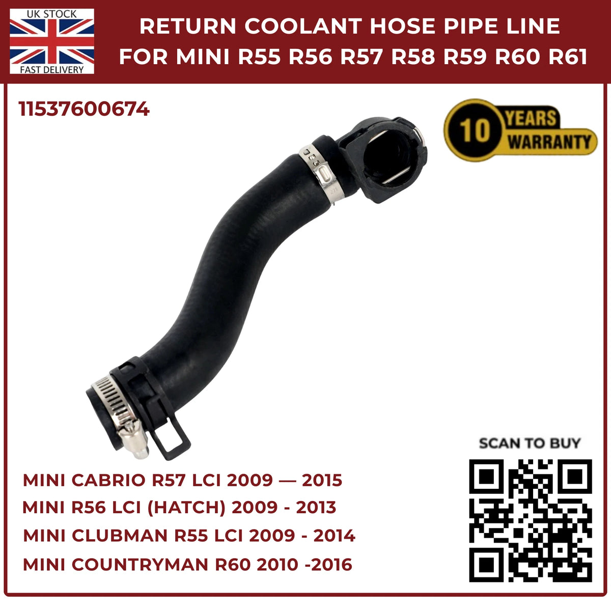 Return Coolant Hose Pipe Line For MINI R55 R56 R57 R58 R59 R60 R61 11537600674