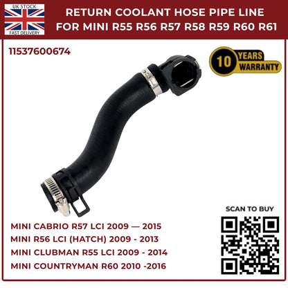 Return Coolant Hose Pipe Line For MINI R55 R56 R57 R58 R59 R60 R61 11537600674