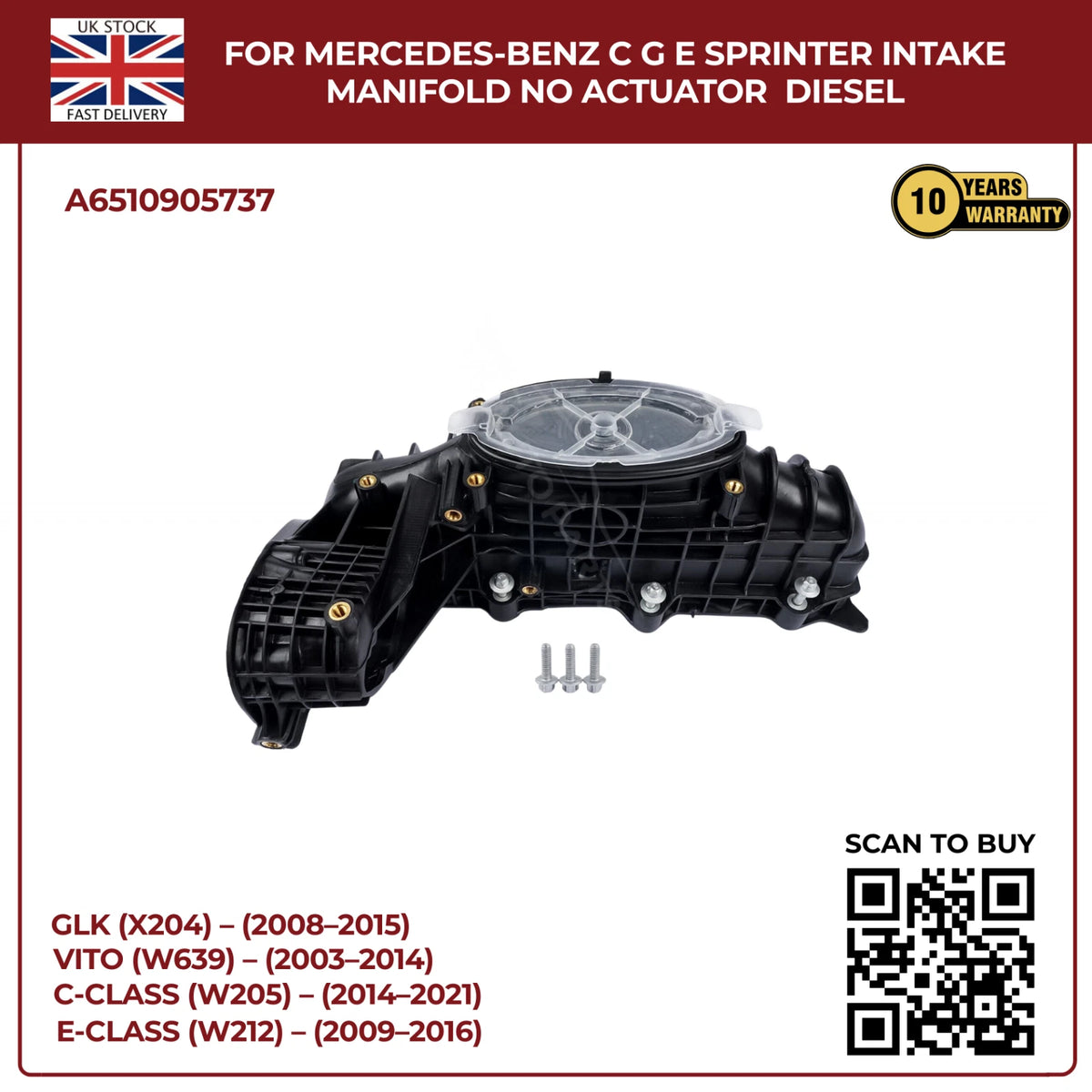 Mercedes-Benz Diesel Intake Manifold (No Actuator) – C, G, E-Class & Sprinter – OEM A6510905737