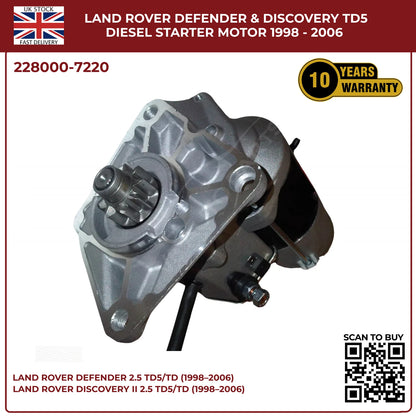 Land Rover Td5 Starter Motor 228000‑7220 | Defender & Discovery 2.5 Diesel 1998‑2006