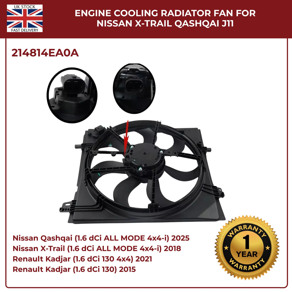 Genuine OEM Radiator Cooling Fan 214814BE0B / 214814EB0A – Fits Nissan Qashqai J11 & X‑Trail