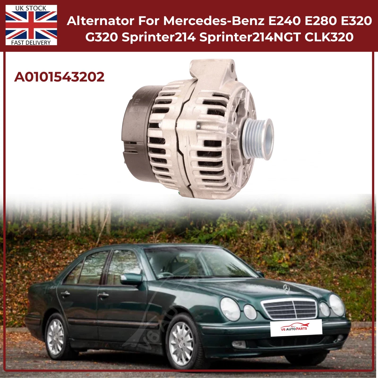 Mercedes-Benz Alternator A0101543202 – Fits E240, E280, E320, G320 (2.4 / 2.6 / 3.2 Petrol, 1995–2002)