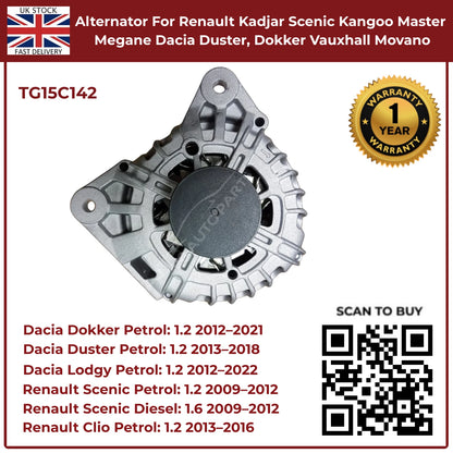Alternator For Renault Kadjar Scenic Kangoo Master Megane Dacia Duster 1.2 Petrol 2013–2018