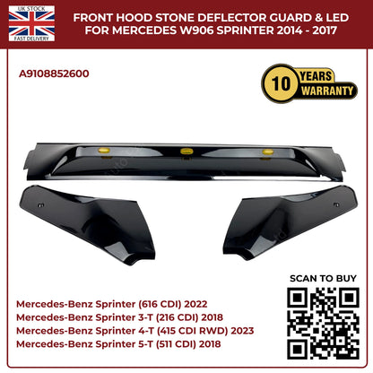 Mercedes Sprinter W906 2014–2018 Bonnet Hood Black Stone Deflector Guard With LED