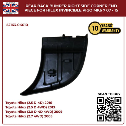 Toyota Hilux Vigo Invincible MK6 MK7 (2007–2015) Rear Bumper Right Side Corner End Piece