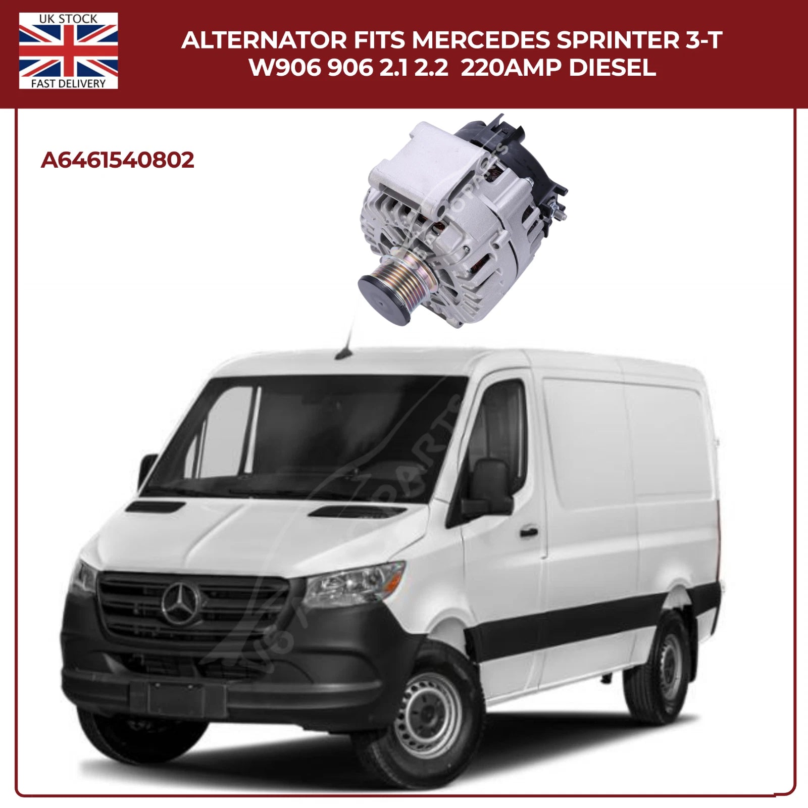 220AMP Alternator Fits Mercedes-Benz Sprinter W906 (2006–2018) 2.1L / 2.2L Diesel – OEM A6461540802 Replacement