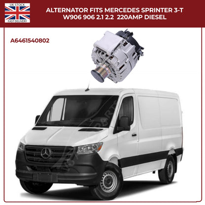 220AMP Alternator Fits Mercedes-Benz Sprinter W906 (2006–2018) 2.1L / 2.2L Diesel – OEM A6461540802 Replacement