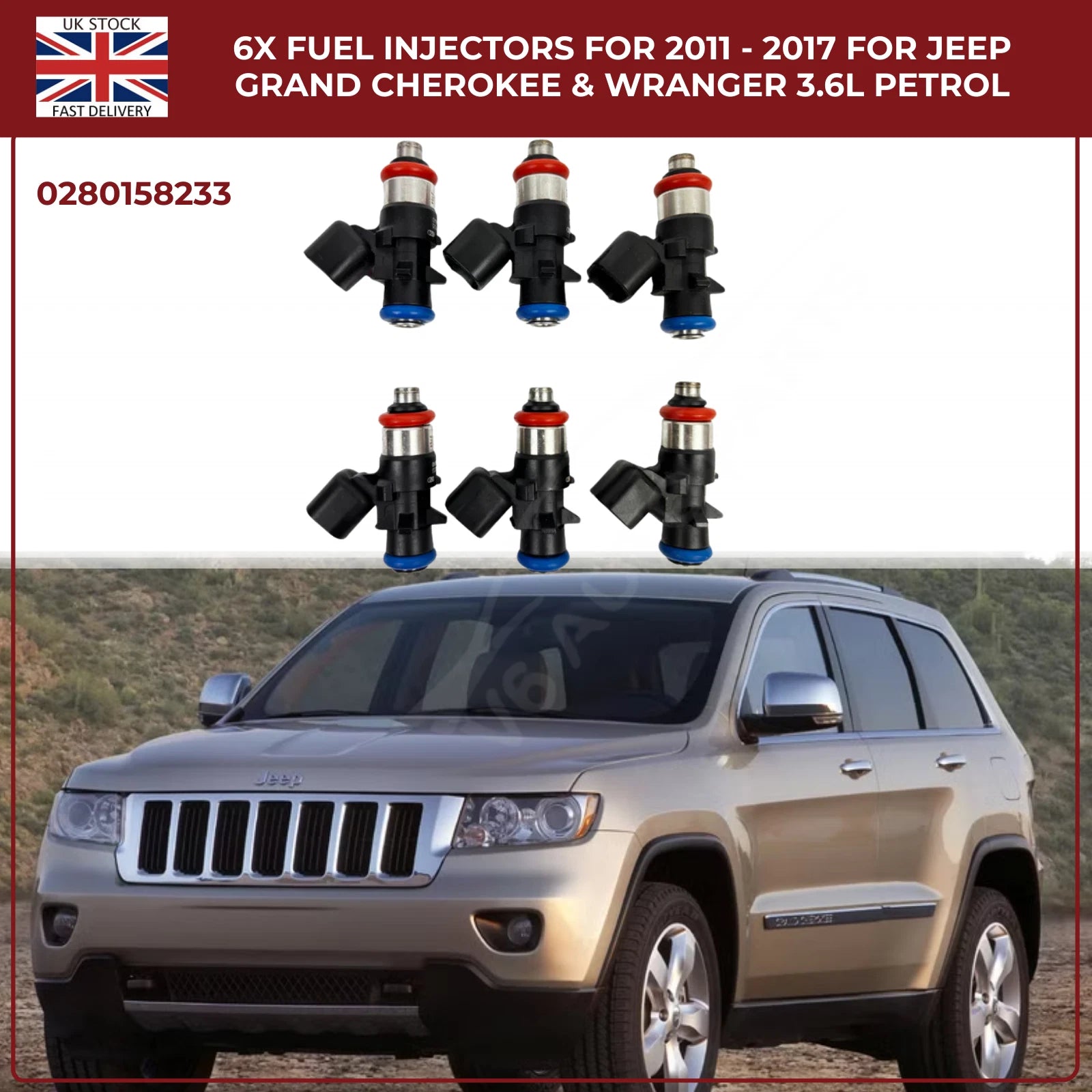 6× Fuel Injectors (0280158233) – Fits Chrysler 200, 300, Town & Country 3.6L V6 Pentastar (2011–2017)