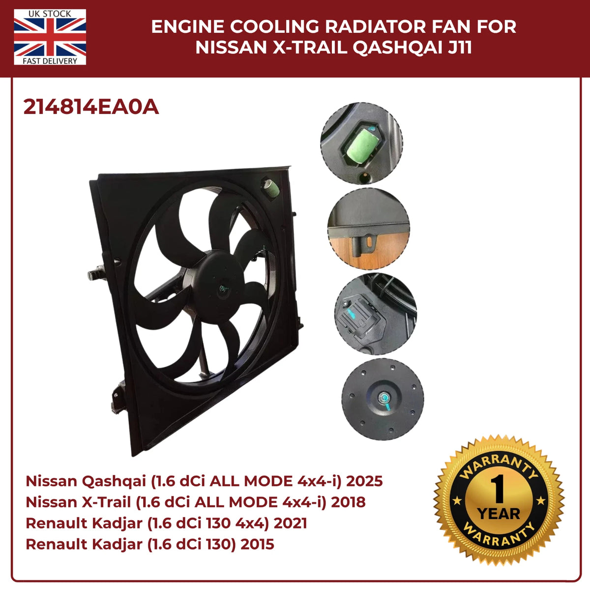 Genuine OEM Radiator Cooling Fan 214814BE0B / 214814EB0A – Fits Nissan Qashqai J11 & X‑Trail