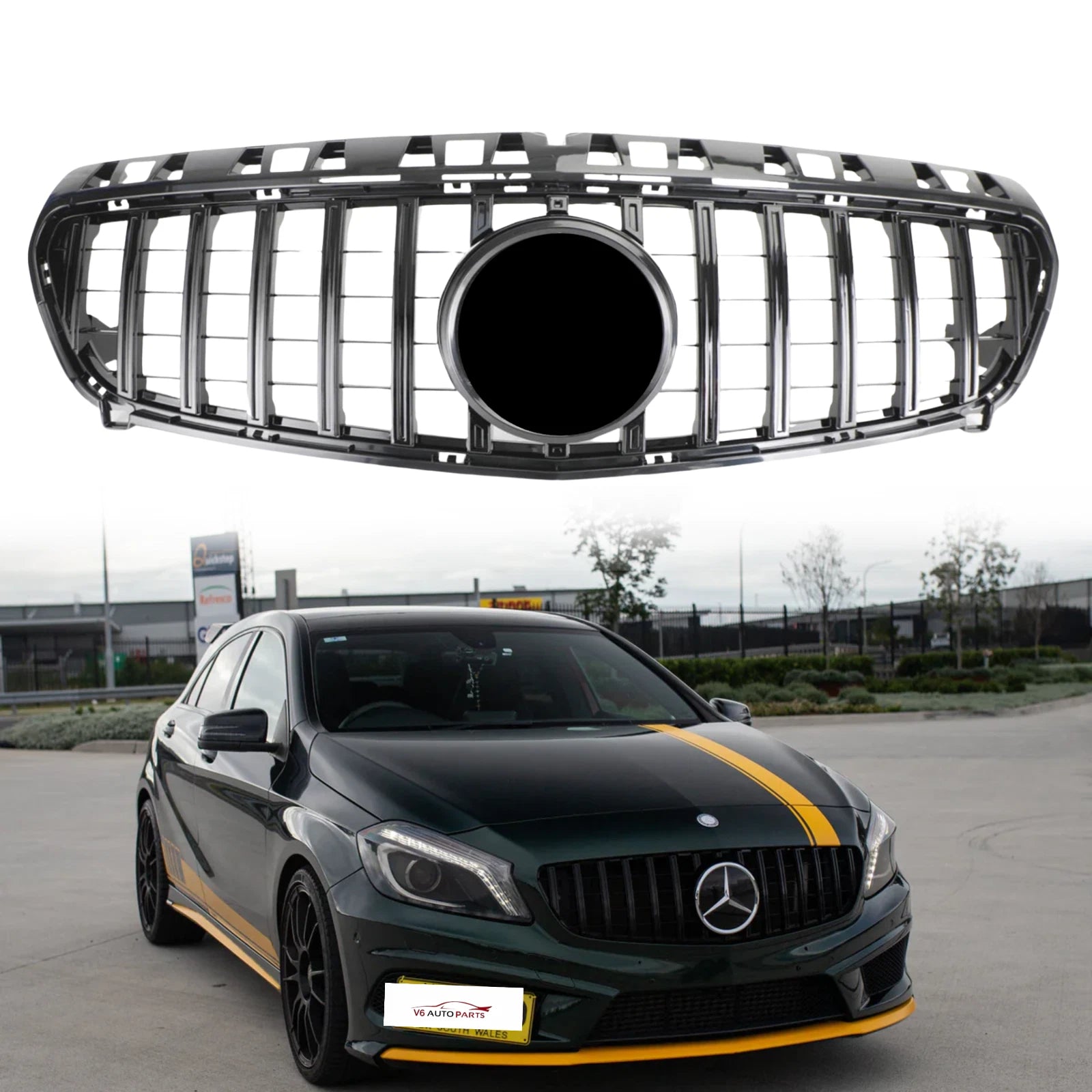 Mercedes A-Class W176 (2012–2015) GT Panamericana Gloss Black Front Bumper Grille – A250 AMG Style | Ref 43 E1, E5