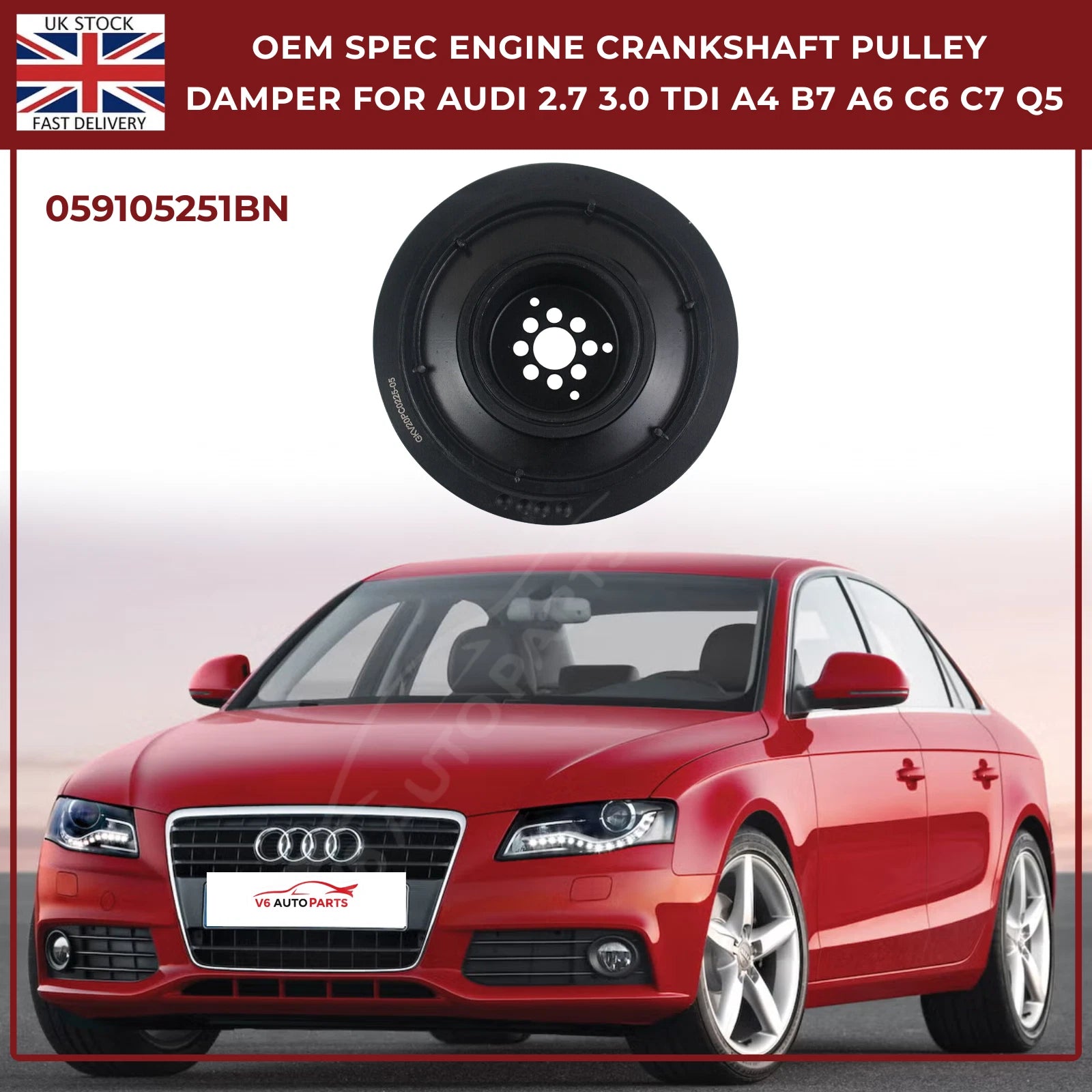 Engine Crankshaft Pulley Harmonic Balancer  For Audi & VW 2.7 / 3.0 TDI | Fits A4 B7, A6 C6/C7, Q5, Q7 | OEM Replacement