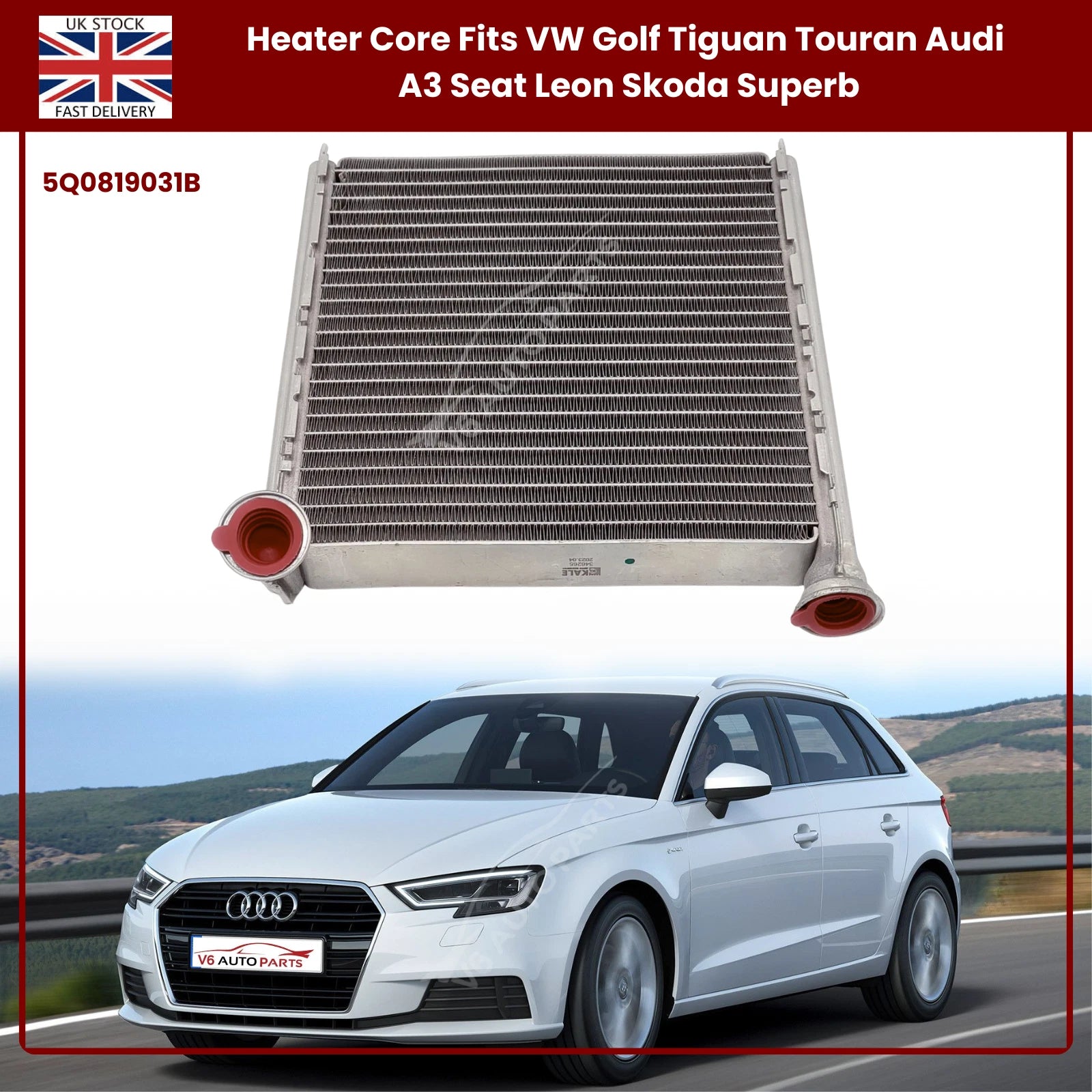 Heater Core W/ Tube 5Q0819031B — Fits VW Golf, Tiguan, Touran, Audi A3, Seat Leon, Skoda Superb