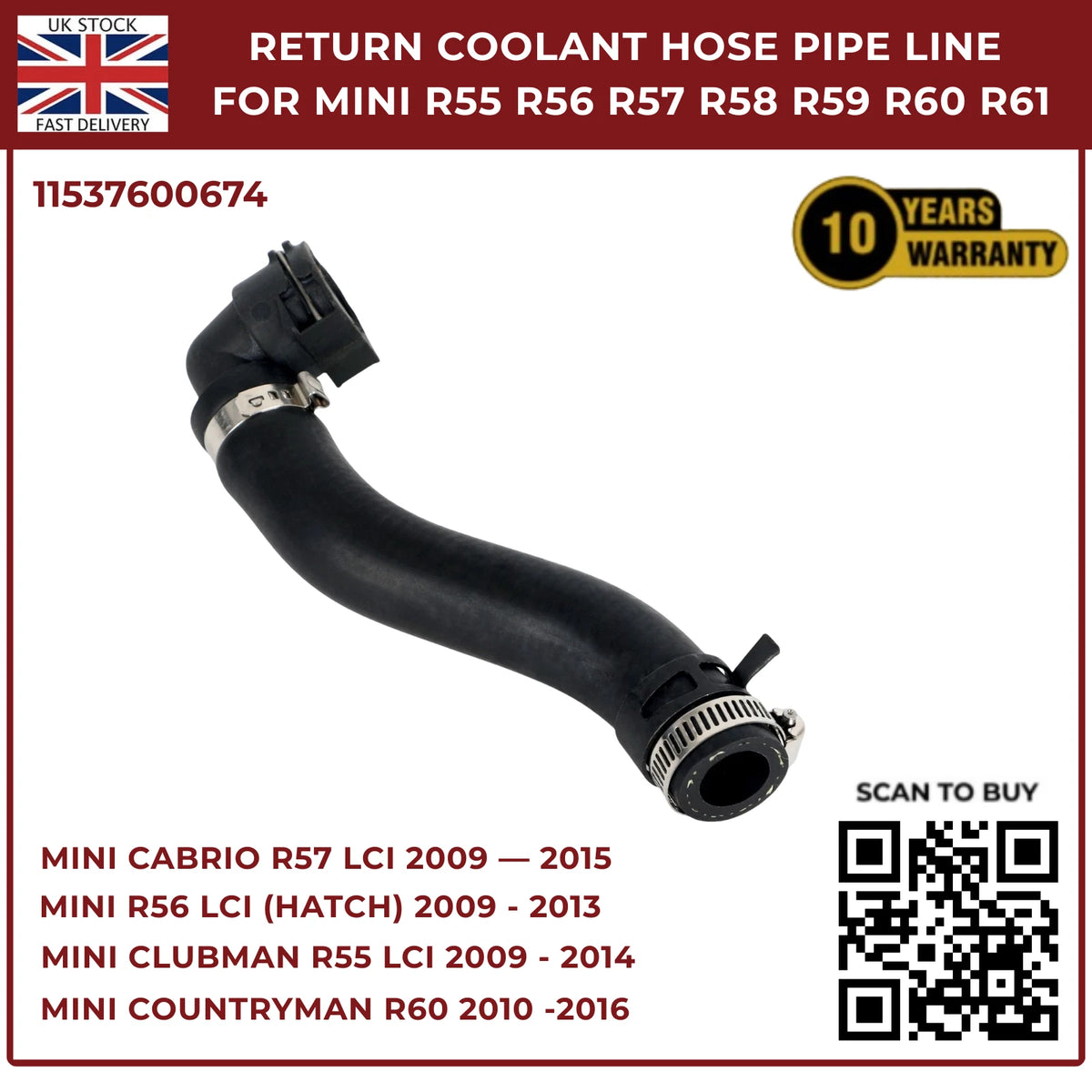 Return Coolant Hose Pipe Line For MINI R55 R56 R57 R58 R59 R60 R61 11537600674