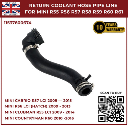 Return Coolant Hose Pipe Line For MINI R55 R56 R57 R58 R59 R60 R61 11537600674