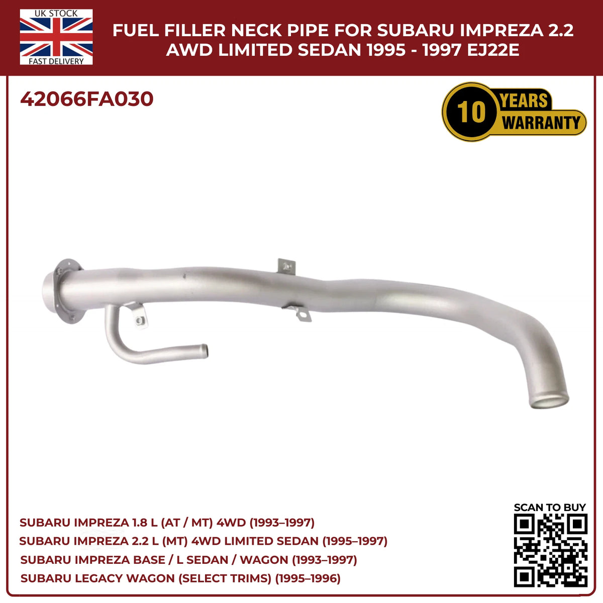 Petrol Fuel Filler Neck Pipe 42066FA030 – Fits Subaru Impreza 2.2L AWD (1995–1997) & Legacy 2.2 AWD (1995–1996)