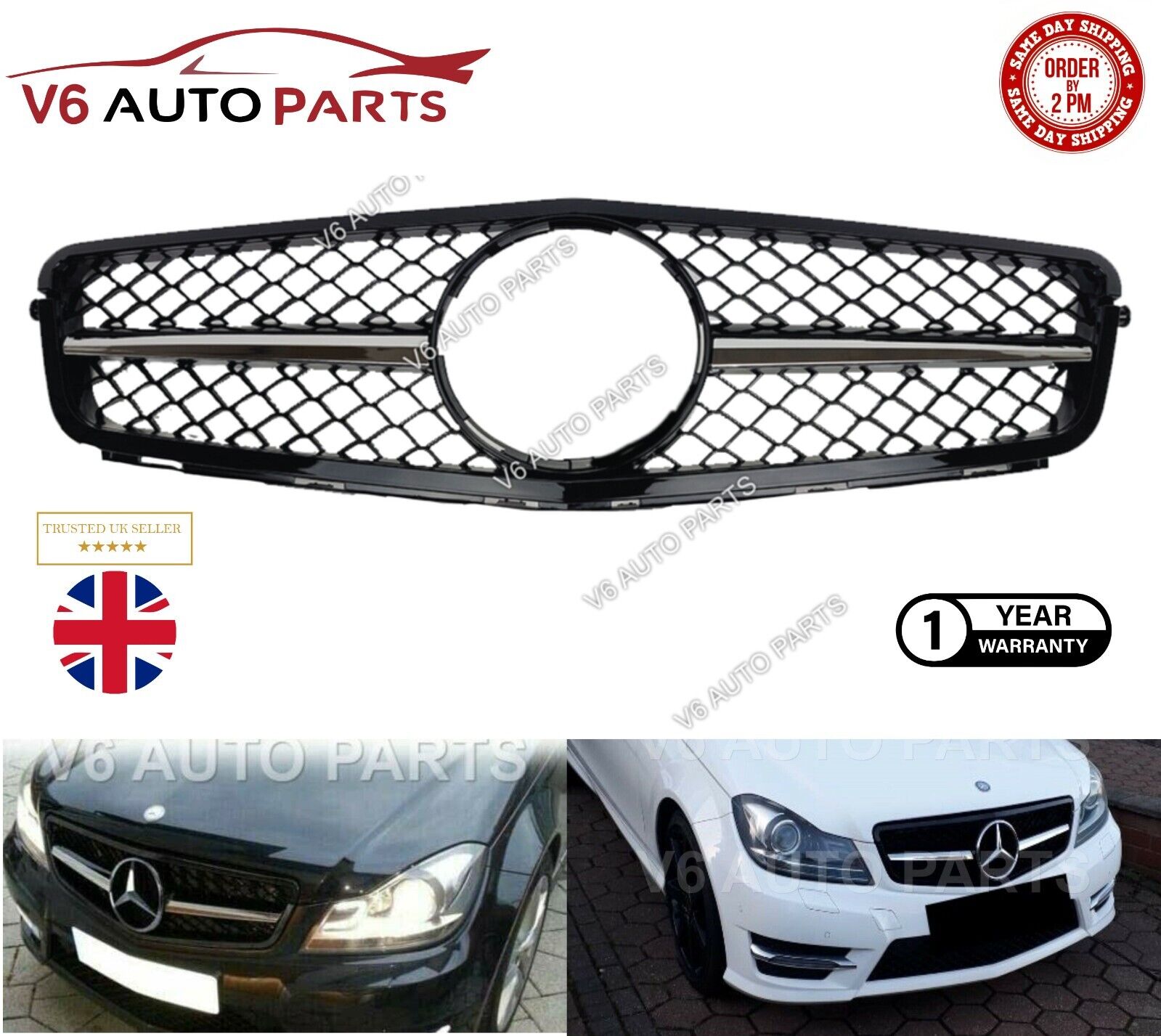 Mercedes C-Class C204 C220 Front Radiator Grille 2011 - 2015 AMG Sport C63 Style