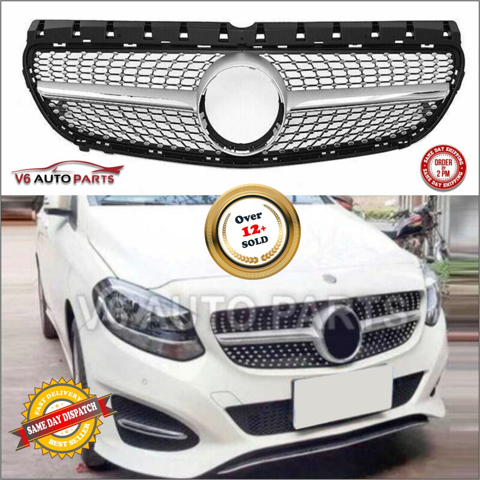 Vorderer Kühlergrill aus Chrom für 2015–2018 Mercedes Benz B-Klasse W246 B220 Diamond AMG 