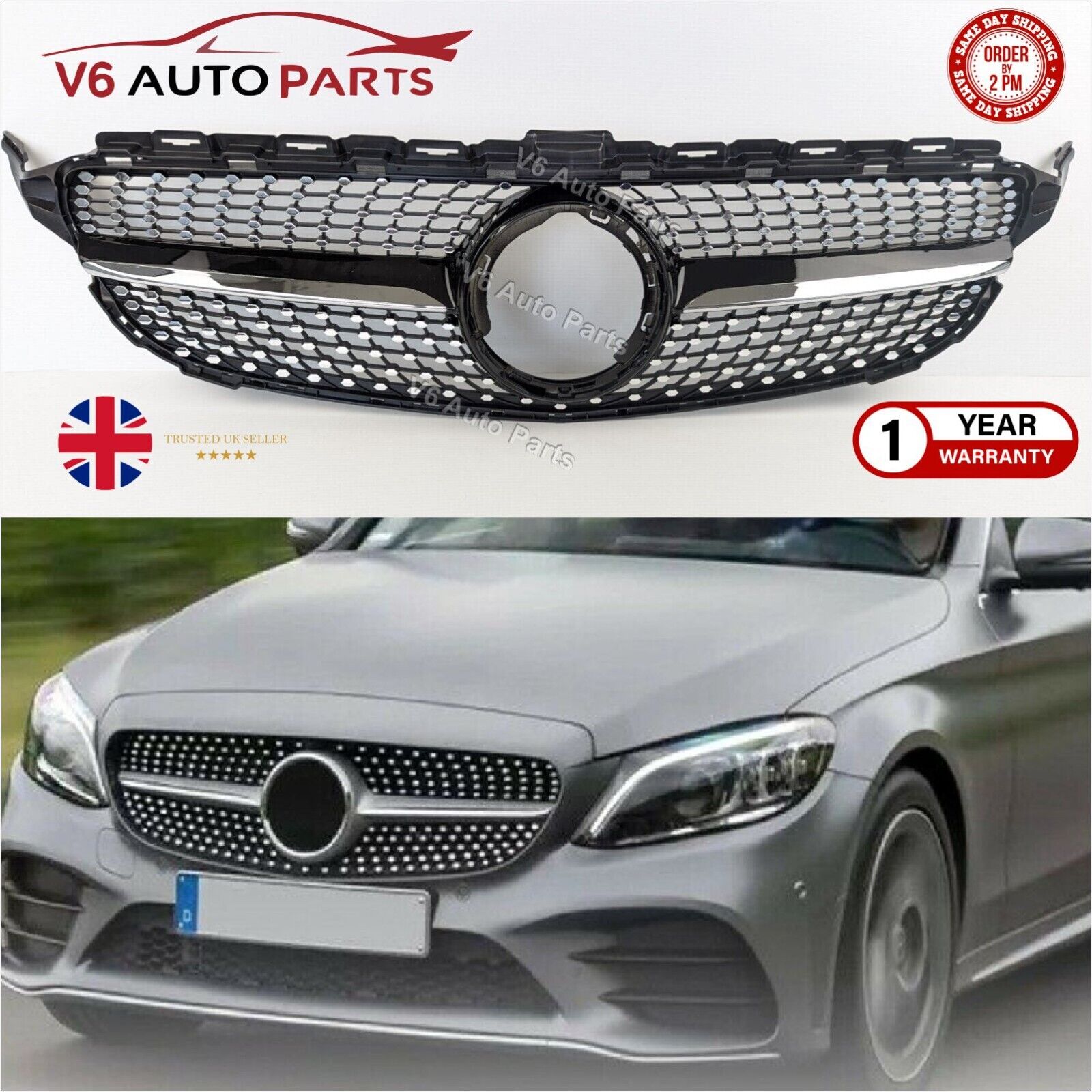 For Mercedes C-Class W205 Grill Front Bumper Grille 2018-2020 C180 C200 C250 AMG