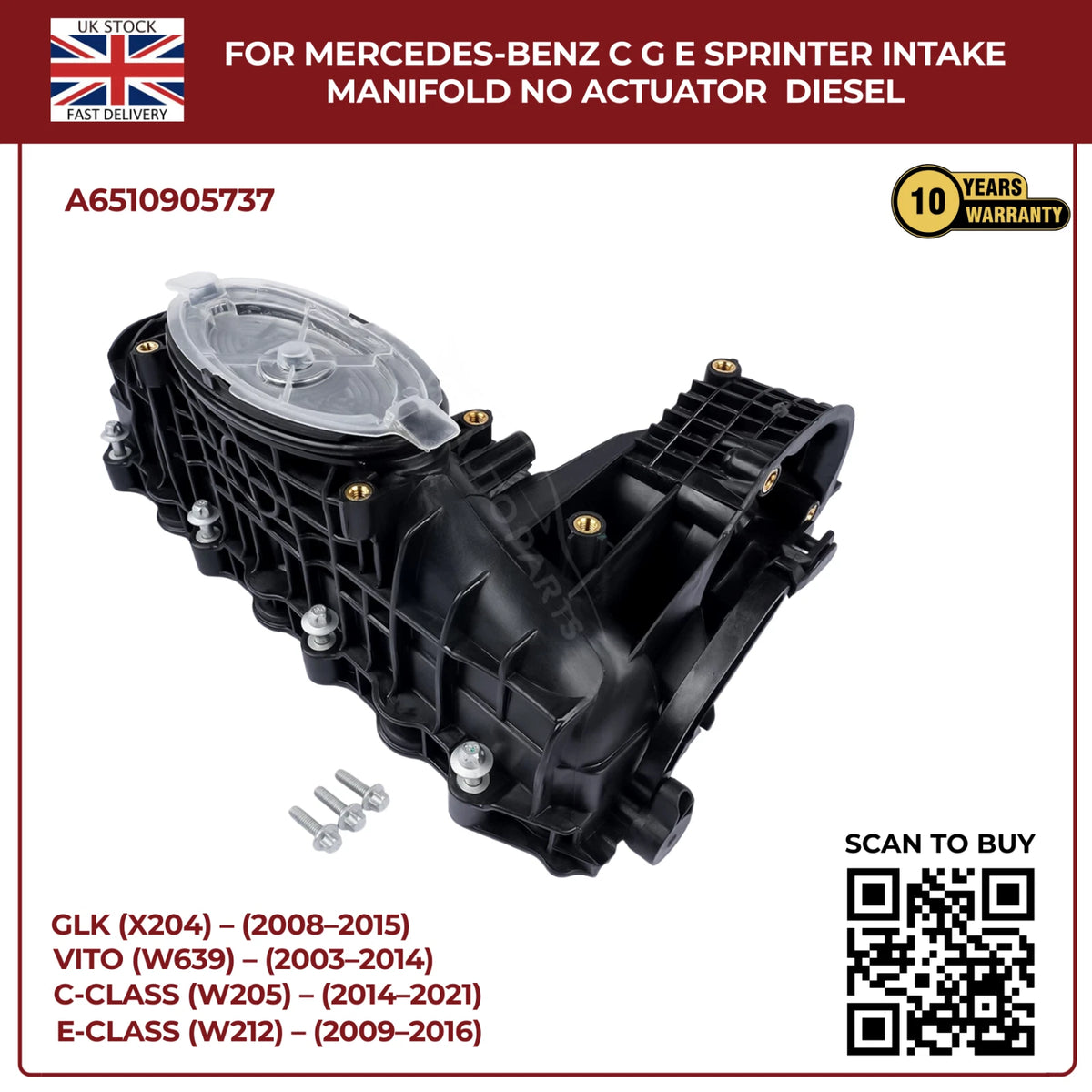 Mercedes-Benz Diesel Intake Manifold (No Actuator) – C, G, E-Class & Sprinter – OEM A6510905737