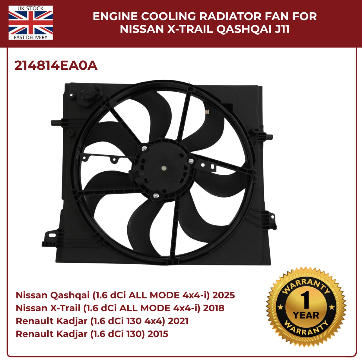 Genuine OEM Radiator Cooling Fan 214814BE0B / 214814EB0A – Fits Nissan Qashqai J11 & X‑Trail