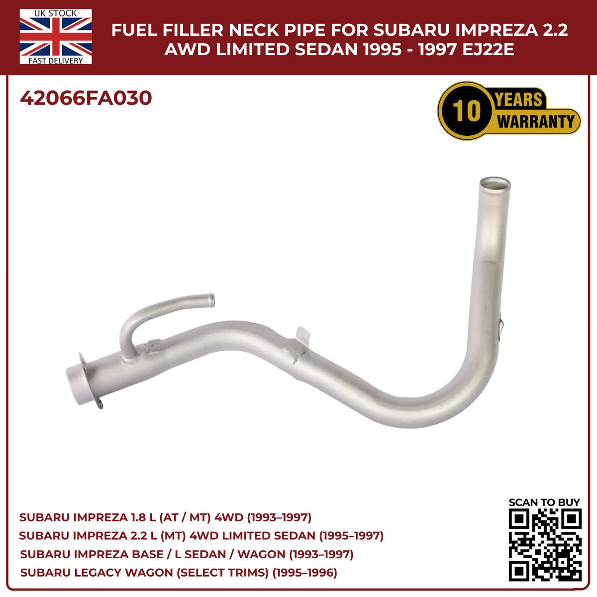 Petrol Fuel Filler Neck Pipe 42066FA030 – Fits Subaru Impreza 2.2L AWD (1995–1997) & Legacy 2.2 AWD (1995–1996)