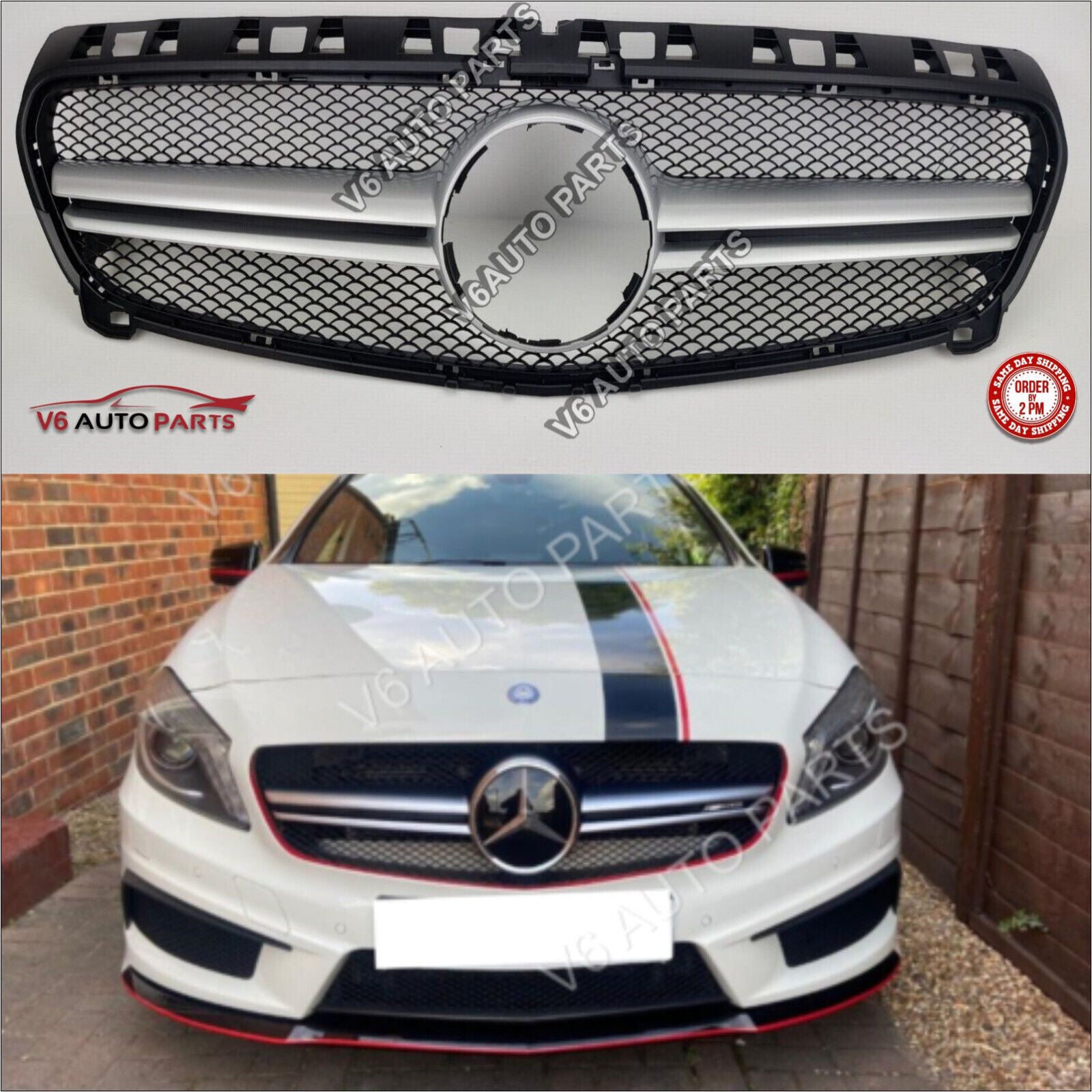 For Mercedes W176 A-Class A45 AMG A250 160 Front Radiator Chrome Grille Line 2012-15