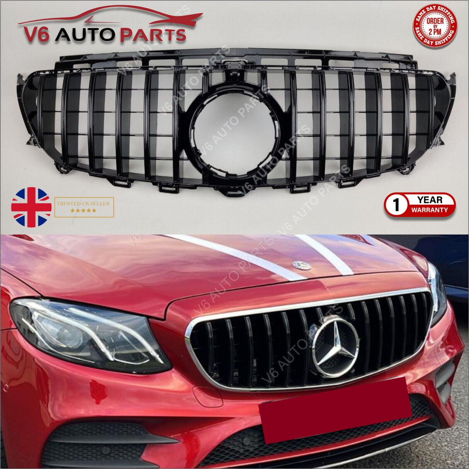 For Mercedes E-Class W213 Front Radiator Black Grille 2016-2020 400 Panamericana