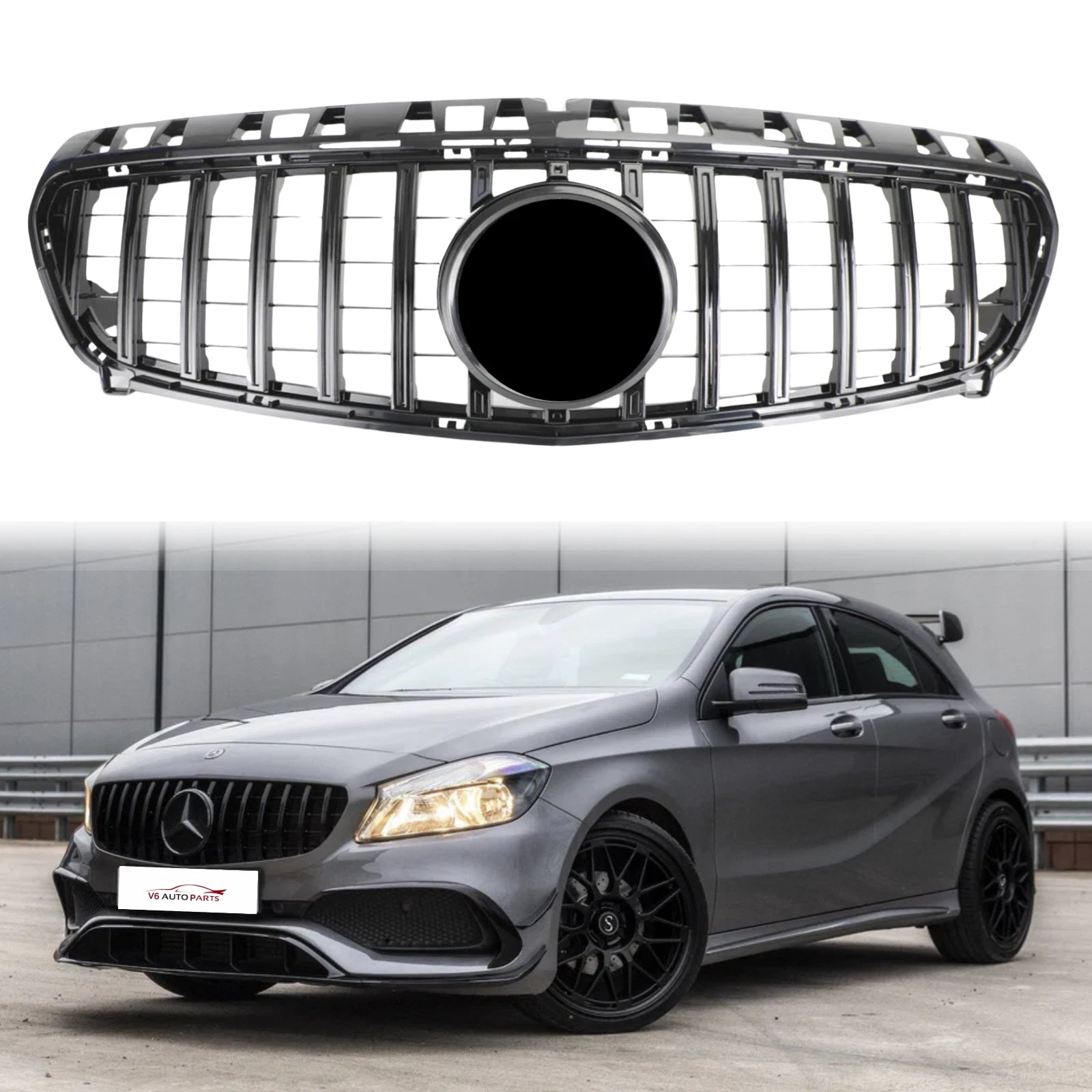 Mercedes A-Class W176 (2012–2015) GT Panamericana Gloss Black Front Bumper Grille – A250 AMG Style | Ref 43 E1, E5