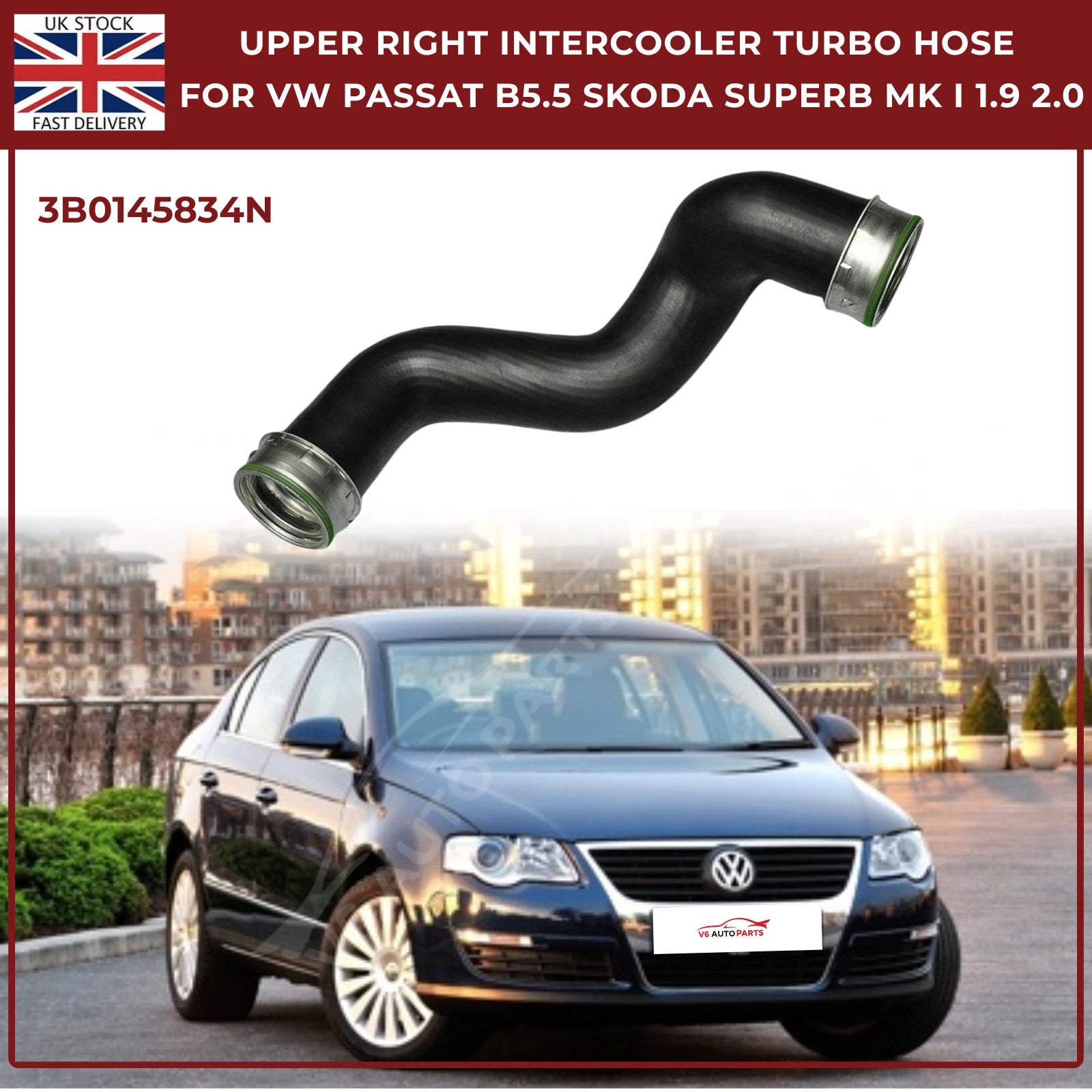 Upper Right Intercooler Turbo Hose For Vw Passat B5.5 Skoda Superb Mk I 1.9 2.0