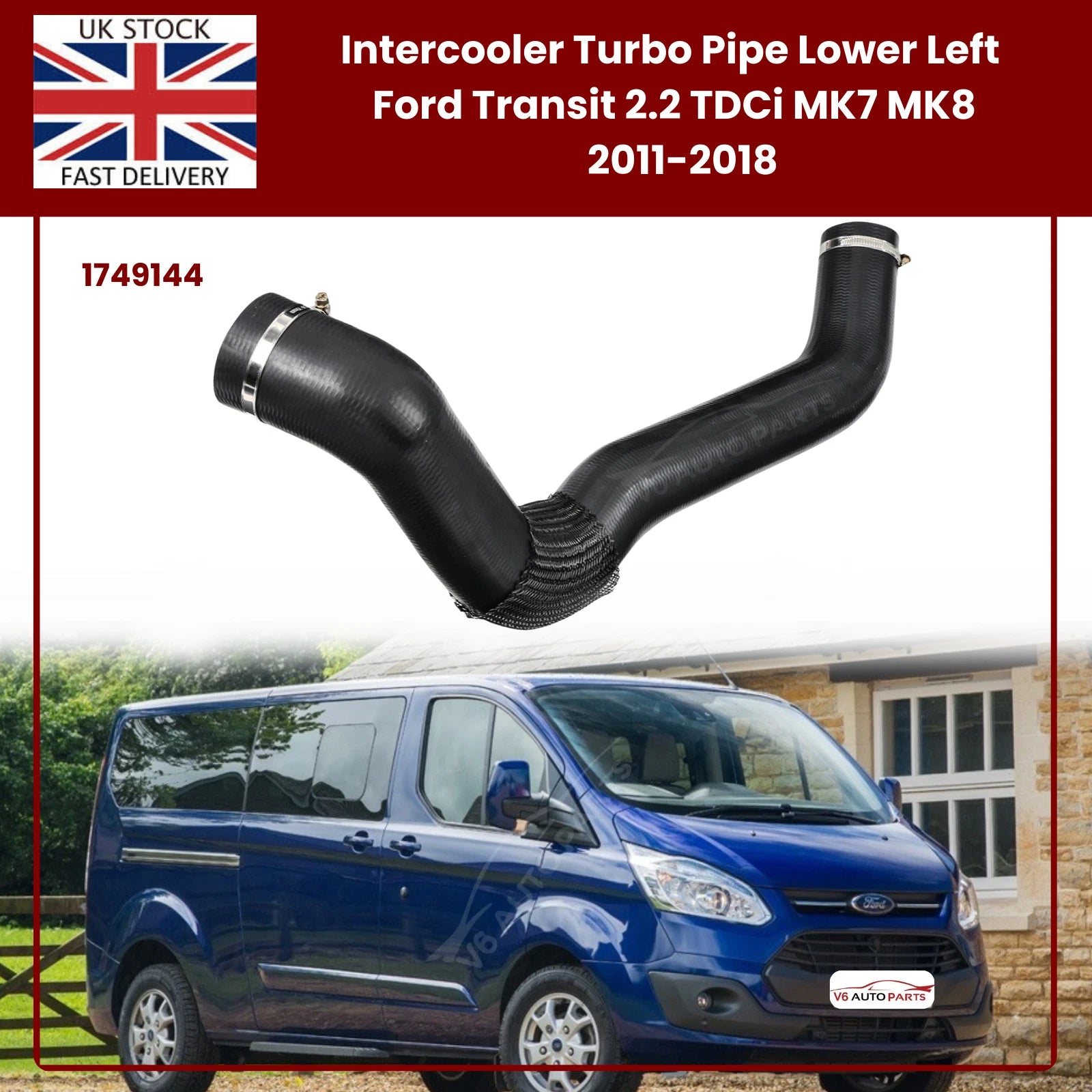 Ford Transit / Custom Intercooler Turbo Hose Pipe – Lower Left | 2.2 TDCi Mk7 Mk8 (2011–2018) | OEM Ref 1749144