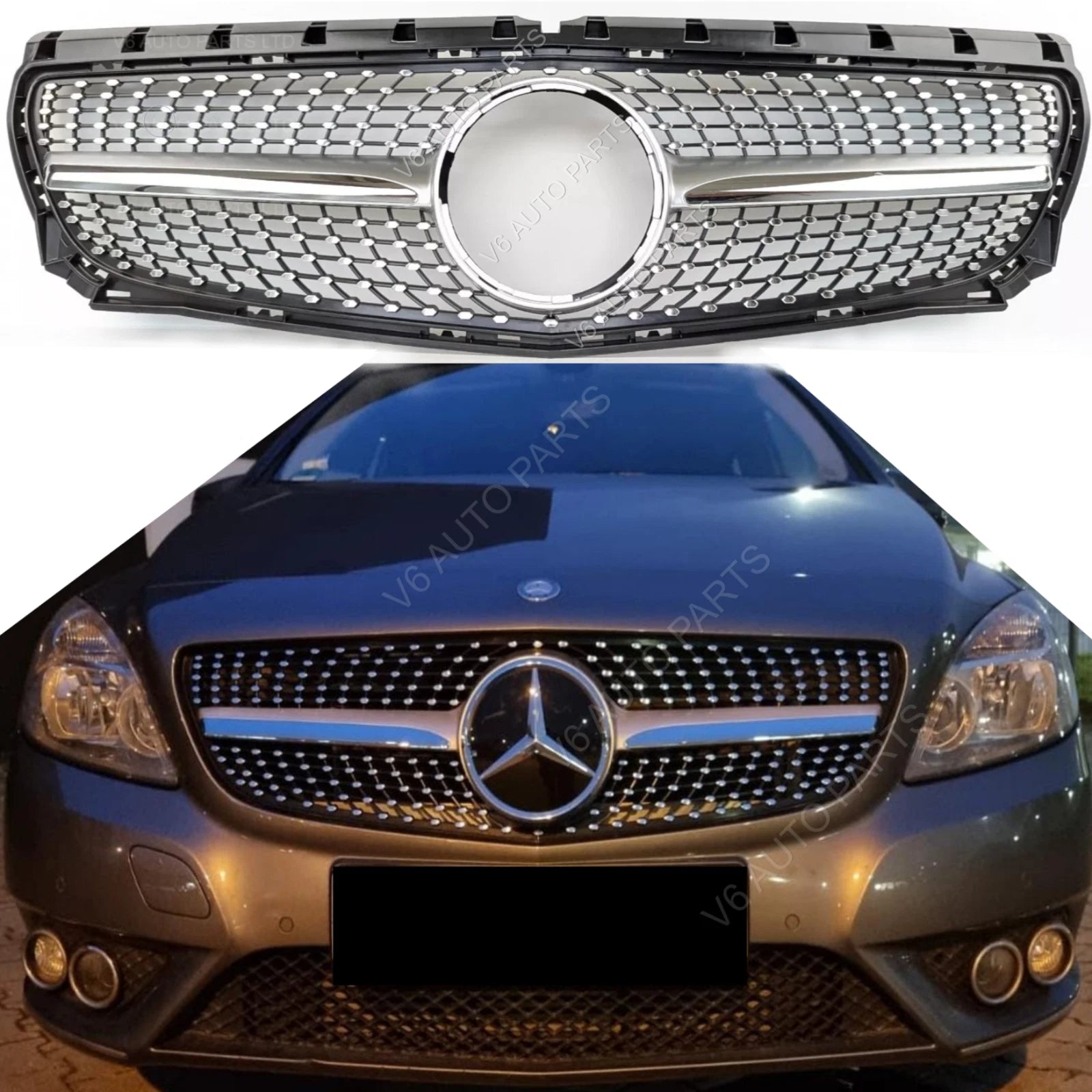 For Mercedes Benz B‑Class W246 Front Bumper Chrome Diamond Grille – Fits B180 & B250 (2011–2014)