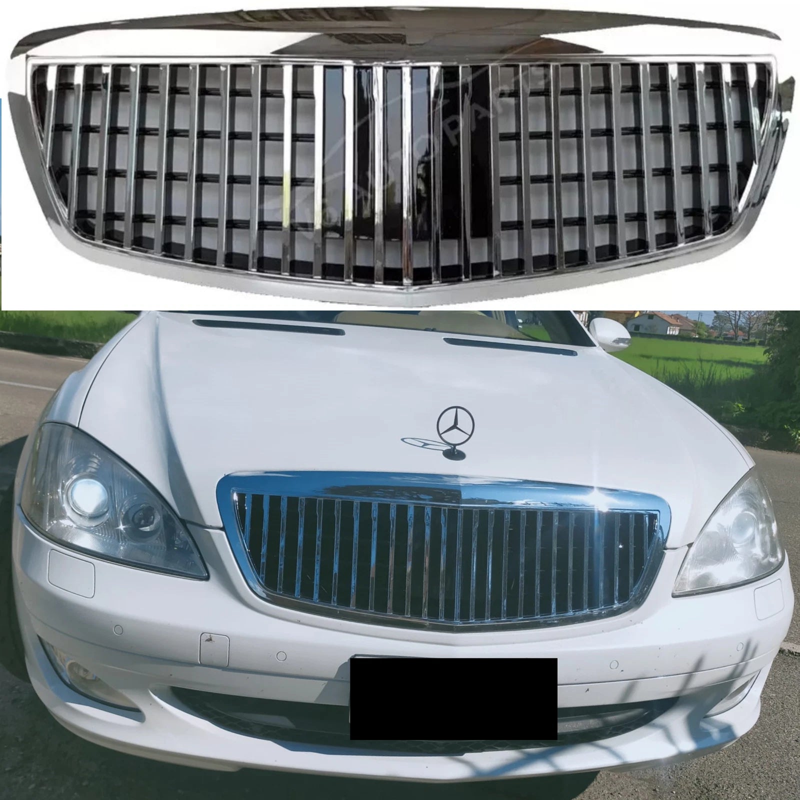 Mercedes S-Class W221 Front Bumper Grille – Chrome (2005–2009 S63 / S350CGI / Maybach AMG)