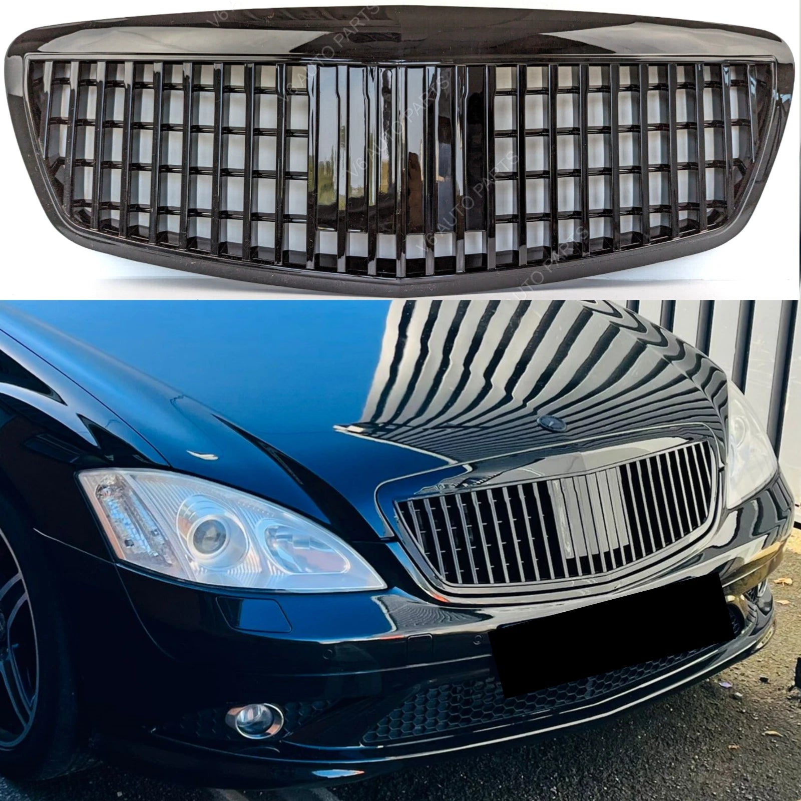 Gloss Black Maybach Grille – Mercedes S-Class W221 S63 S350 S500 (2005–2009)