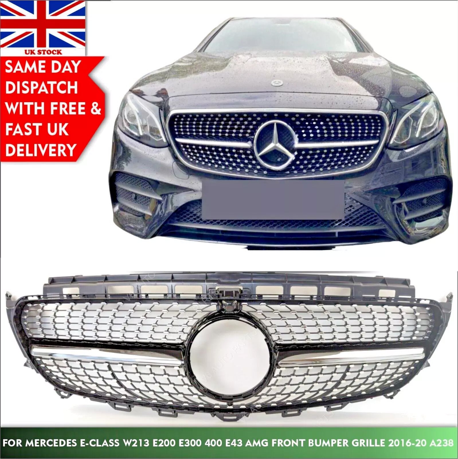 Frontstoßstangengrill für 2016–2020 Mercedes Benz E-Klasse W213 C238 E220 43 Diamond 