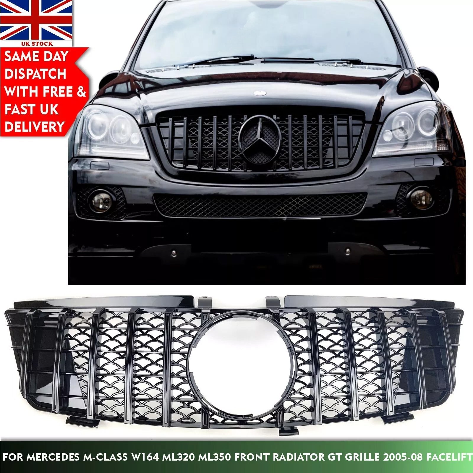 For Mercedes M-Class W164 ML320 ML350 Replacement Front Radiator GT Grille Facelift 2005-08