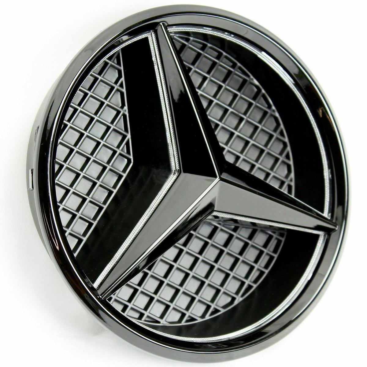 Mercedes Benz emblem with black grid, E1-B Front Grille Black Centre Emblem Badge for A B C CLA E GLA Class C63 43 CLA45.