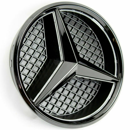 Mercedes Benz emblem with black grid, E1-B Front Grille Black Centre Emblem Badge for A B C CLA E GLA Class C63 43 CLA45.