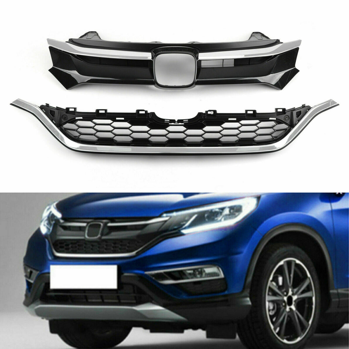 Front Bumper Mesh Cover Grid Upper Trim & Lower Grille For Honda CRV TZ3 2.4 2015 To 2018
