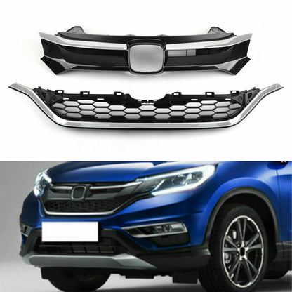 Front Bumper Mesh Cover Grid Upper Trim & Lower Grille For Honda CRV TZ3 2.4 2015 To 2018